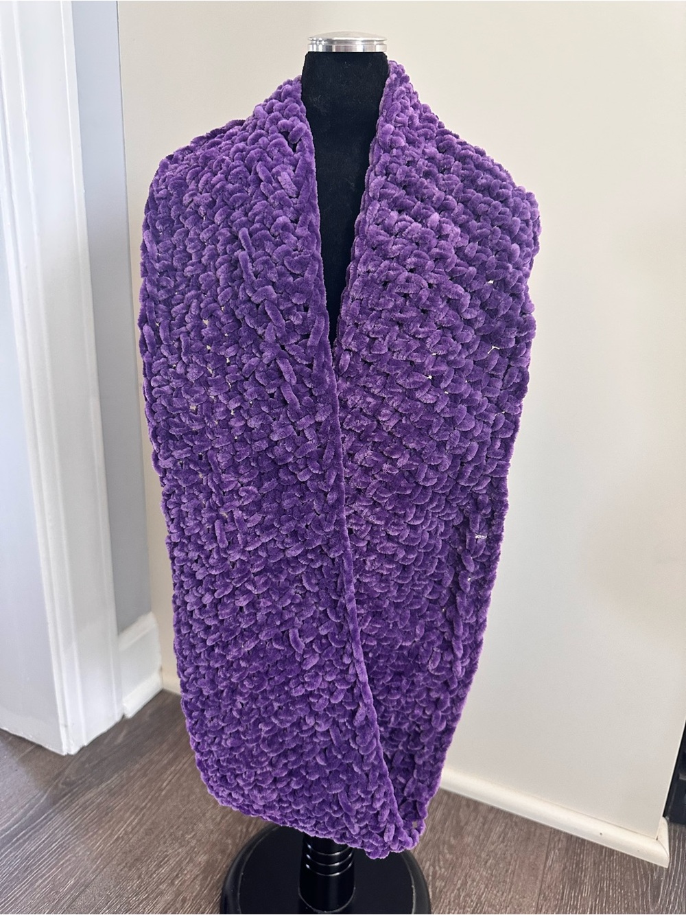 Plush Chunky Hand Crocheted Purple Scarf